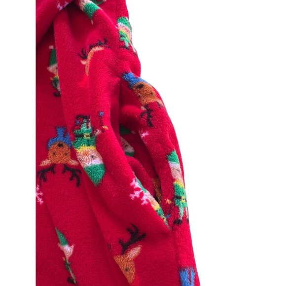 Fleece Hooded Christmas Bodysuit Mens L Red Elf Reindeer Print Family PJs Macys - Picture 6 of 7